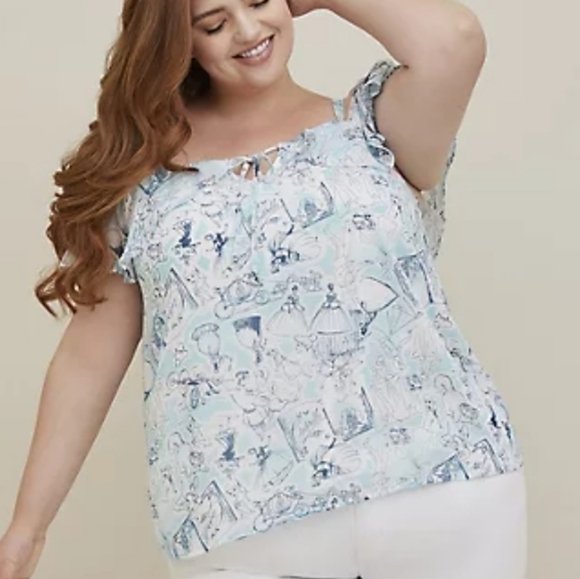 Torrid Disney Cinderella Sketches Flutter Cold Shoulder Top Blue 2X - Picture 11 of 11